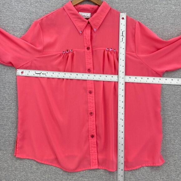 Vintage Kathy Che Blouse Womens 18/20W Plus Pink Sheer Button Up Top Jeweled - Picture 9 of 12